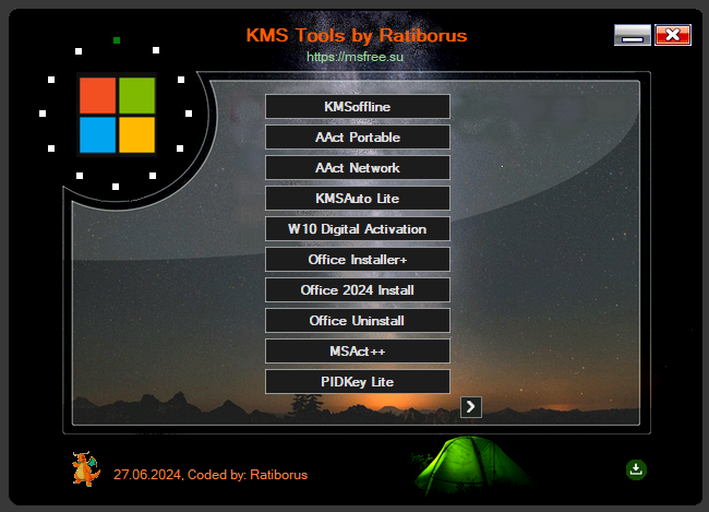 Главное окно программы KMS Tools с набором утилит